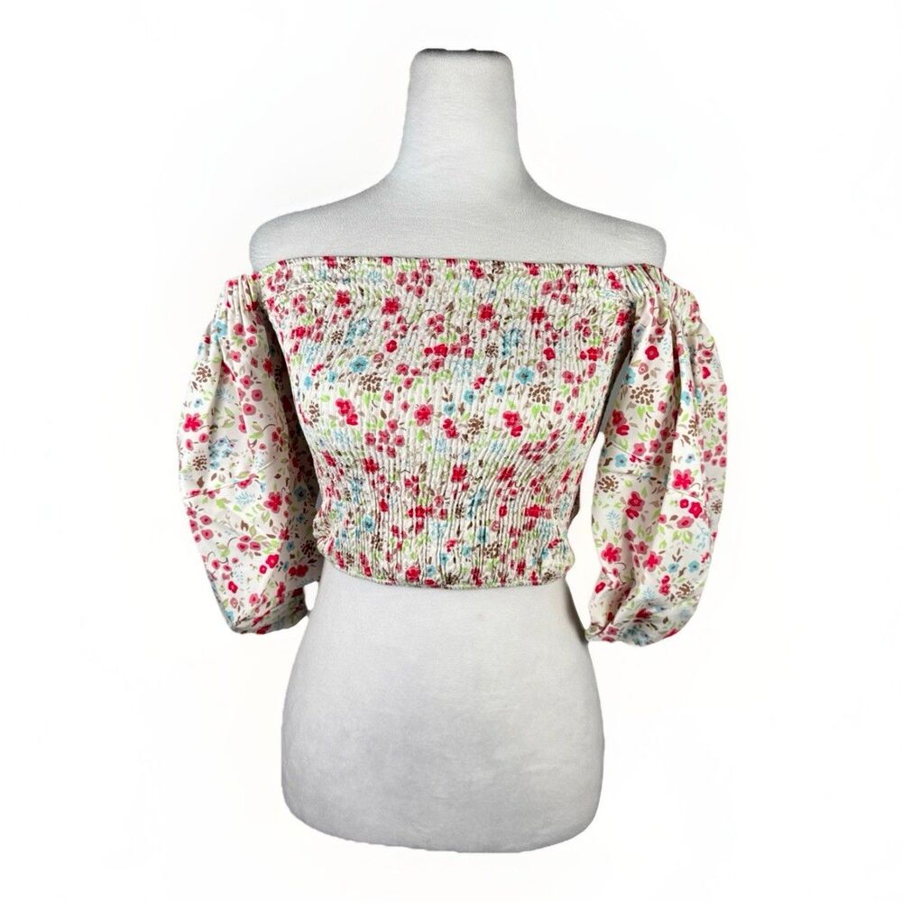 NEW Sokee Collective Top Womens XS Smocked Puff Sleeves Floral Coquette Bloom
